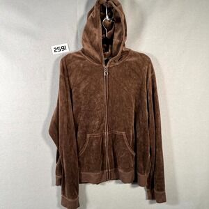 Divinity Couture La Hoodie Womens 2X Brown Cotton Full Zip Velour‎ Long Sleeve